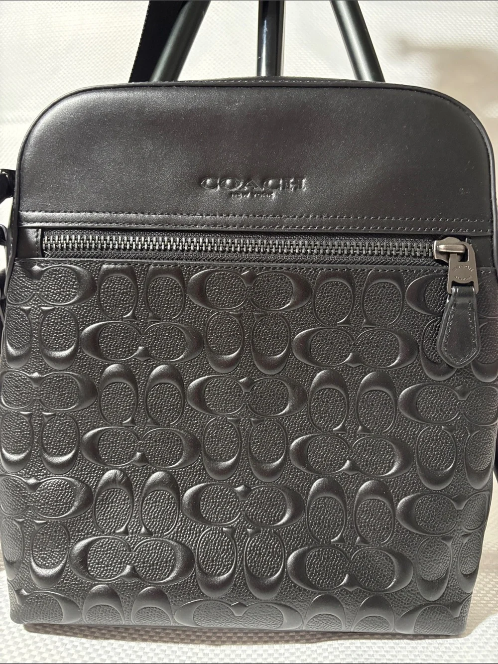Coach Black Embossed Signature Leather Messenger Bag